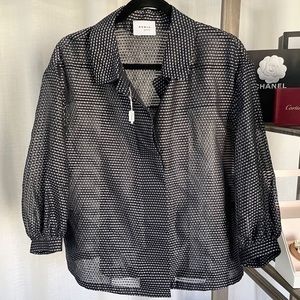 New Akris Punto Polka Dot Sheer Button Down Blouse